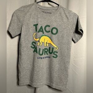 Life‎ is Good. Kids Taco Saurus Crusher Tee, Heather Gray NWT